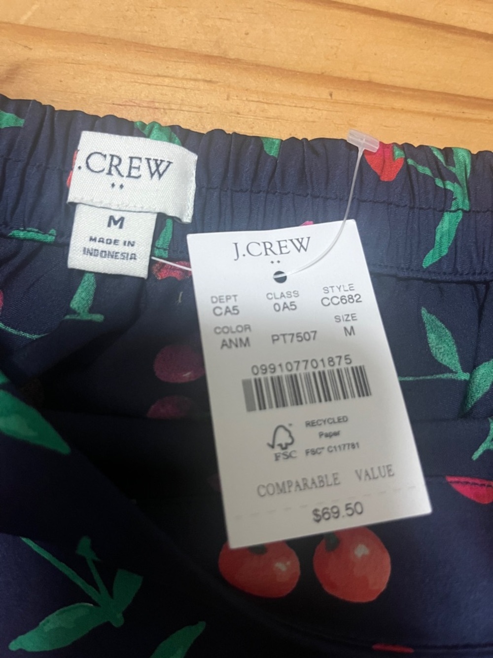 J. Crew Navy A-Line Skirt with Pink and Orange Cherry Print - Picture 3 of 6